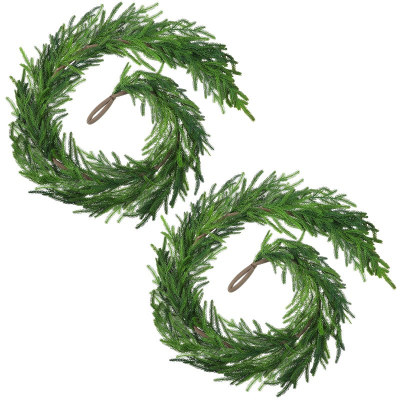 Jutom 2 Pcs60 Inches Christmas Real Touch Norfolk Pine Garlands Artificial Greenery Faux Christmas Norfolk Pine Garlands for Holiday Seasonal Indoor Home Decor Mantle