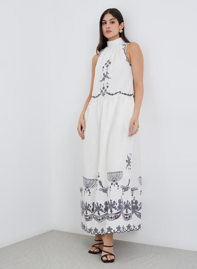 Styli Floral Border Print Halter Neck Maxi Dress - Image 2