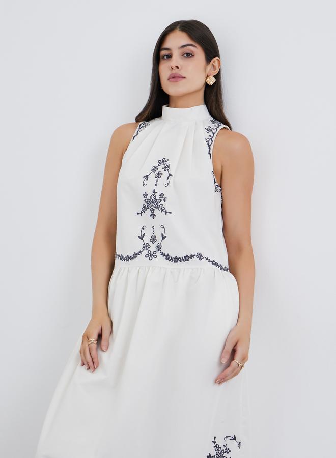 Styli Floral Border Print Halter Neck Maxi Dress - Image 3