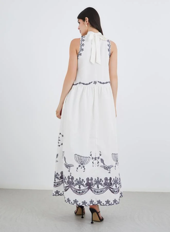 Styli Styli Floral Border Print Halter Neck Maxi Dress
