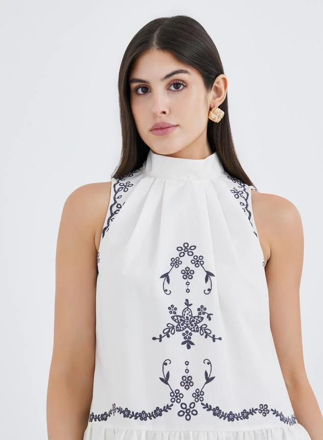 Styli Styli Floral Border Print Halter Neck Maxi Dress