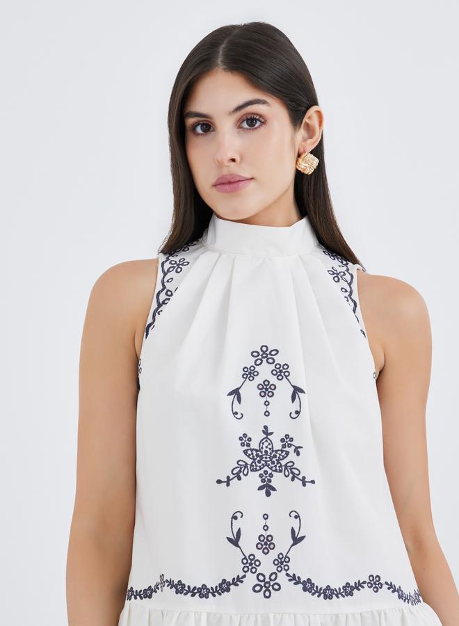 Styli Floral Border Print Halter Neck Maxi Dress - Image 4