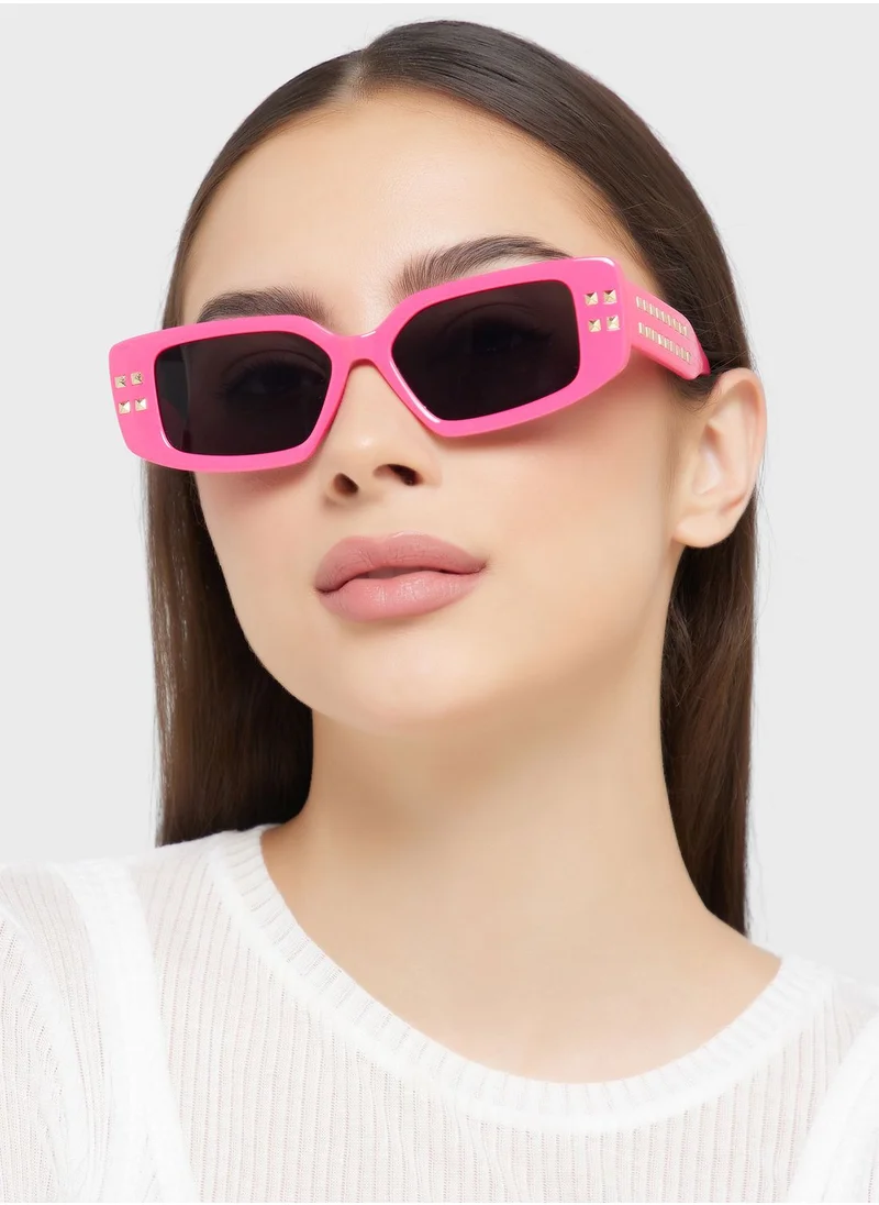 ELLA Stud Arm Rectangular Len Sunglasses