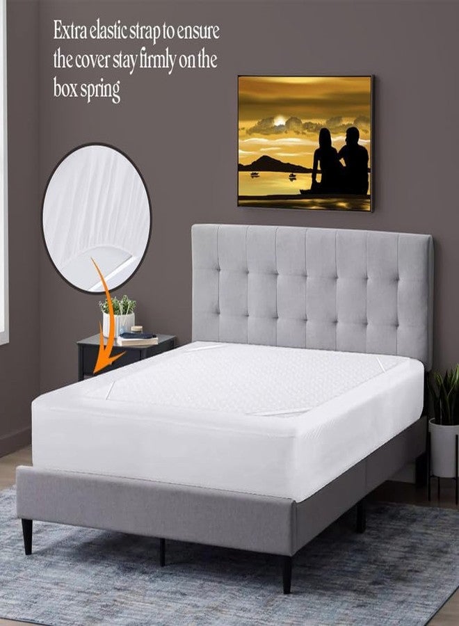 Comfort Beddings غطاء سرير أبيض مقاس كوين - مصنوع من مزيج قطن 100%، مزود بمطاط يلتف حول الجوانب الأربعة، يناسب أسرة مقاس كوين، ناعم، قابل للغسل - بديل لتنورة السرير، غطاء إطار سرير أبيض - Image 3