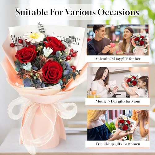 Childom Preserved Flowers for Delivery,Christmas Flowers Gift for Mom,Birthday Gifts for Women,Real Rose Bouquets,Red Rose Flowers for Her,Mom,Wife,Grandma,Sister,Valentines,Mothers Day,Anniversary - Image 4