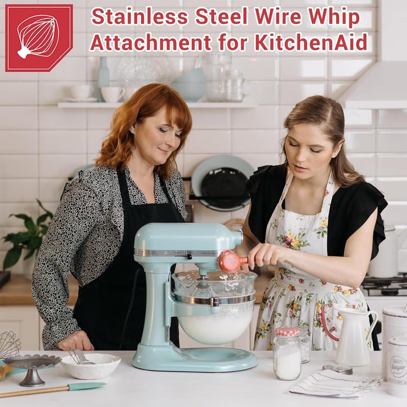 جلينك ملحق خفاقة سلكية من الفولاذ المقاوم للصدأ لخلاطات KitchenAid ذات الوعاء سعة 5-6 كوارت (نوع الرفع)، بديل خفاقة سلكية لـ K5AWW، خفاقة للكريمة والبيض، آمنة للغسل في غسالة الأطباق، لون فضي - Image 3
