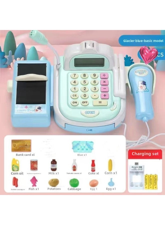 Children's Supermarket Play House Toys With Sound And Light Simulation Cash Register Play House Toys Boys And Girls Toys Wholesale-Color:Blue Cash Register 【basic】 Gift Box (charging Version) - Image 1