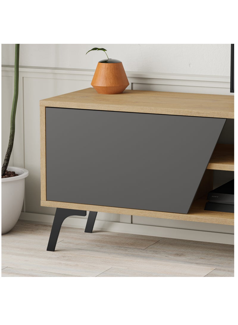 Mourah Home Fiona TV Cabinet Up To 70'' Inch TV| 3-Door and 2-Tier Storage Cabinet| TV Units for Living Room|180x35.6x48 cm|Oak/Dark Grey - Image 4