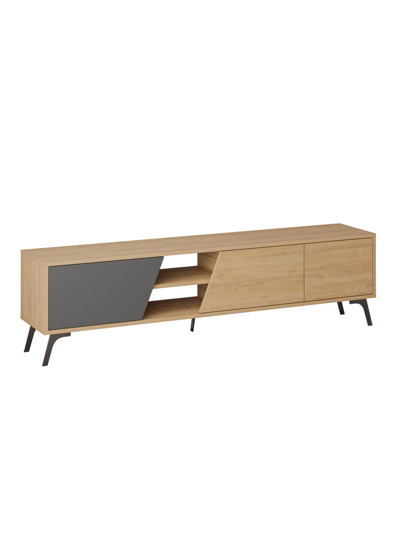 Mourah Home Fiona TV Cabinet Up To 70'' Inch TV| 3-Door and 2-Tier Storage Cabinet| TV Units for Living Room|180x35.6x48 cm|Oak/Dark Grey - Image 5