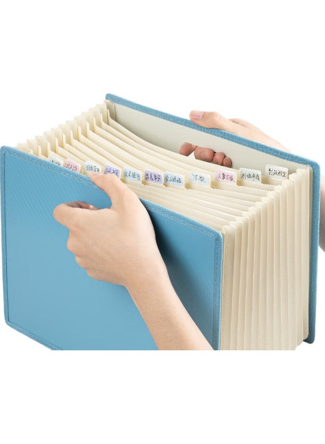 Deli 13-Compartment A4 Vertical Large-Capacity Accordion File Folder, Multi-Layer Exam Paper Storage Bag, Document Organizer, Bill Holder, Blue Pm703-13 - Image 1