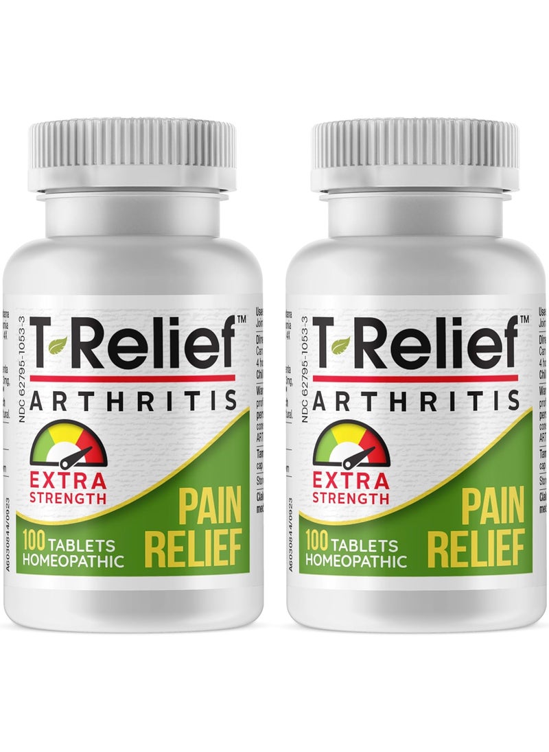 MediNatura T-Relief Extra Strength Arthritis Arnica +12 Pain Relieving Natural Medicines Help Reduce Soreness Stiffness Aches & Pain in Joints Naturally - 100 Tablets (2 Pack) 