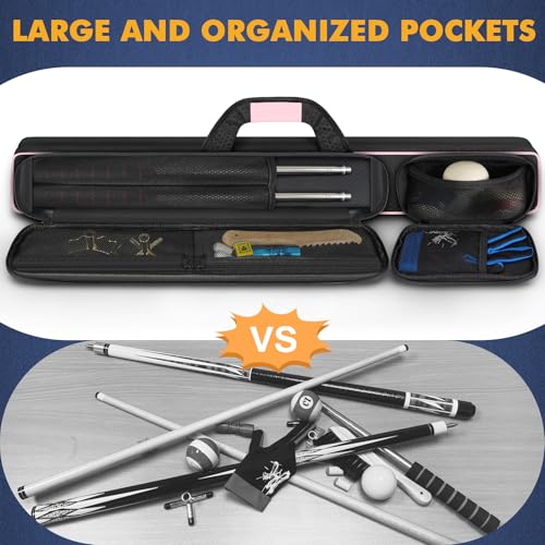 PEKREWS Pool Cue Case, Pool Stick Case 2x2 Holds 2 Sticks with 2 Accessory Zipper Pockets, Sturdy Polyester Pool Cue Carry Bag with Shoulder Strap Handle, Soft Billiard Cue Sling Bag for Men and Women - Image 5