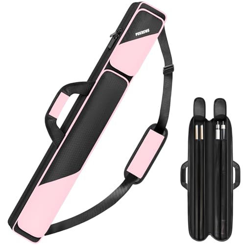 PEKREWS Pool Cue Case, Pool Stick Case 2x2 Holds 2 Sticks with 2 Accessory Zipper Pockets, Sturdy Polyester Pool Cue Carry Bag with Shoulder Strap Handle, Soft Billiard Cue Sling Bag for Men and Women - Image 1
