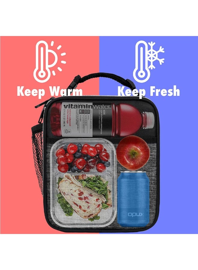 opux Premium Insulated Lunch Box, Soft School Lunch Bag for Kids Boys Girls, Leakproof Small Lunch Pail Men Women Work, Reusable Compact Cooler Tote Lunchbox for Office Adult, Heather Charcoal - Image 2