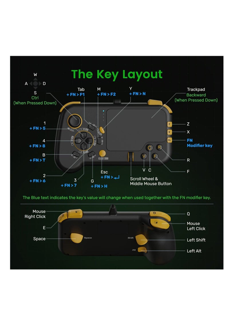 GTP01 Wired USB Gaming Touchpad, with Keyboard and Mouse Funcitons, Trackpad Game Controller, Plug Play Gamepad Joystick (Black)