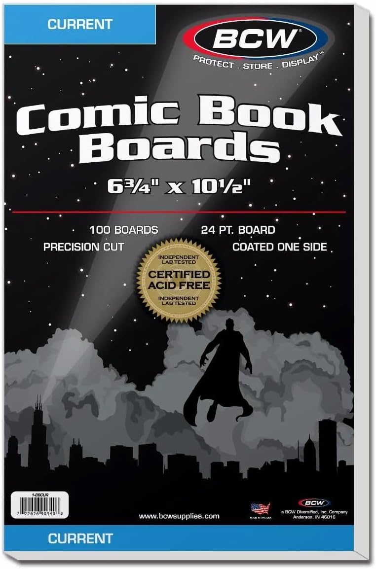 BCW Current Size Comic Boards - 100 Count, Acid-Free, Precision Cut, 6.75" x 10.5" - Image 1