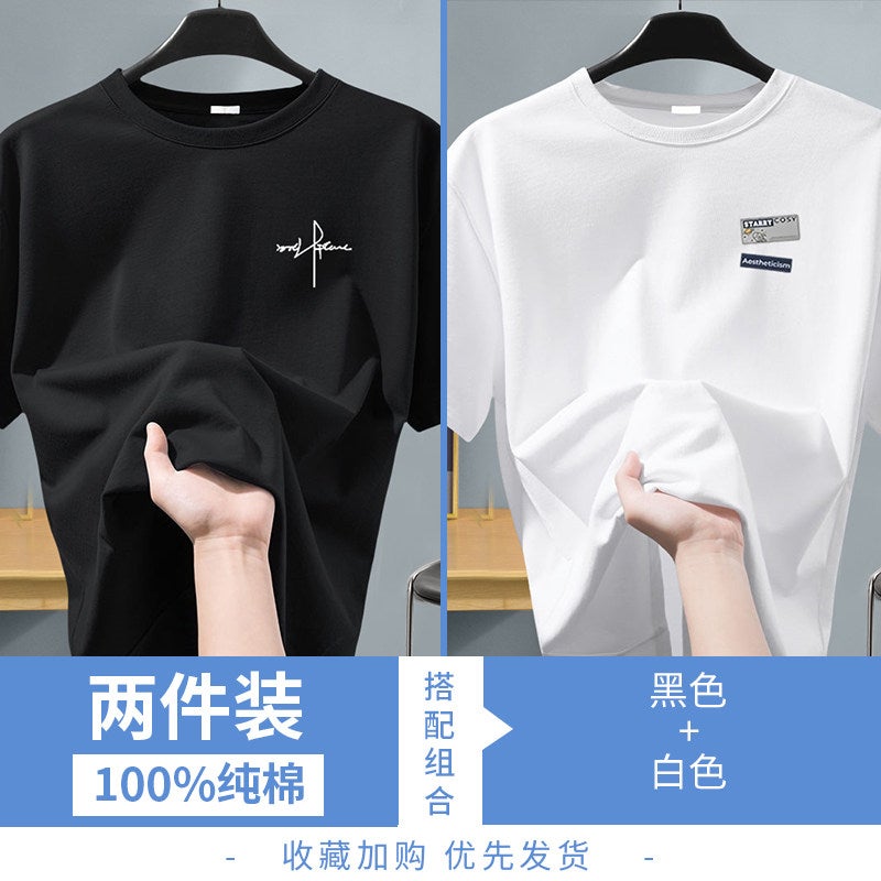 NASA joint fashion brand men's pure cotton short-sleeved t-shirt men's trendy versatile loose summer youth T-shirt half-sleeved - Image 1