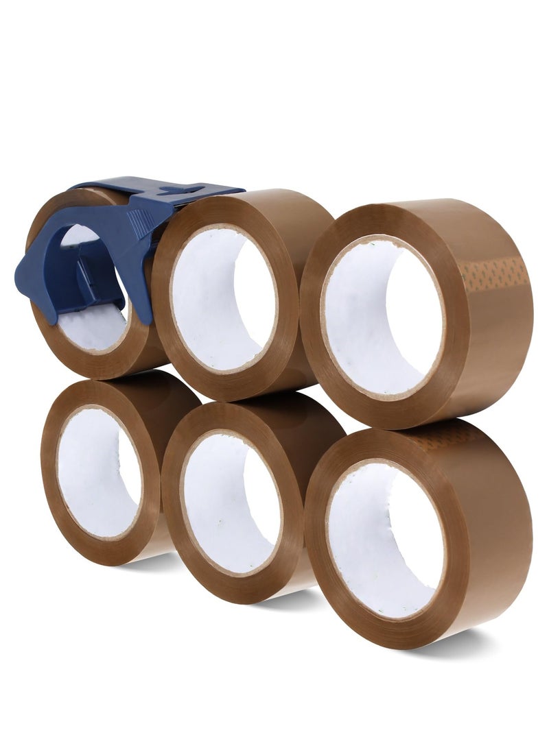 SYOSI Brown Packing Tape with Dispenser, 6 Rolls Heavy Duty Brown Packaging Tape Shipping Tape Refill Rolls, Carton Sealing Packaging Tape  - Image 1