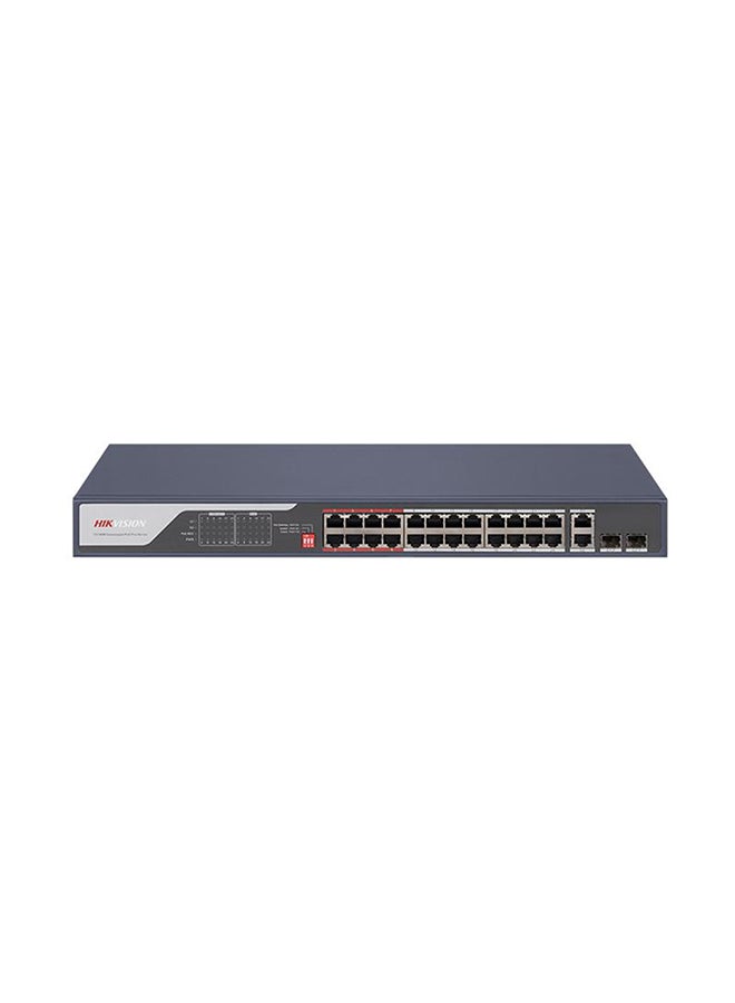 HIKVISION 24 Port Fast Ethernet Unmanaged POE Switch, 2410/100 Mbps PoE Port, 2Gigabit RJ45 Port, 2*Gigabit Fiber Optical Port, 300m Long Range PoE, 6KV Surge Protection, 8.8Gbps Switching Capacity, 4 Mbits, Metal, Blue | DS-3E0326P-E(C) Blue - Image 1