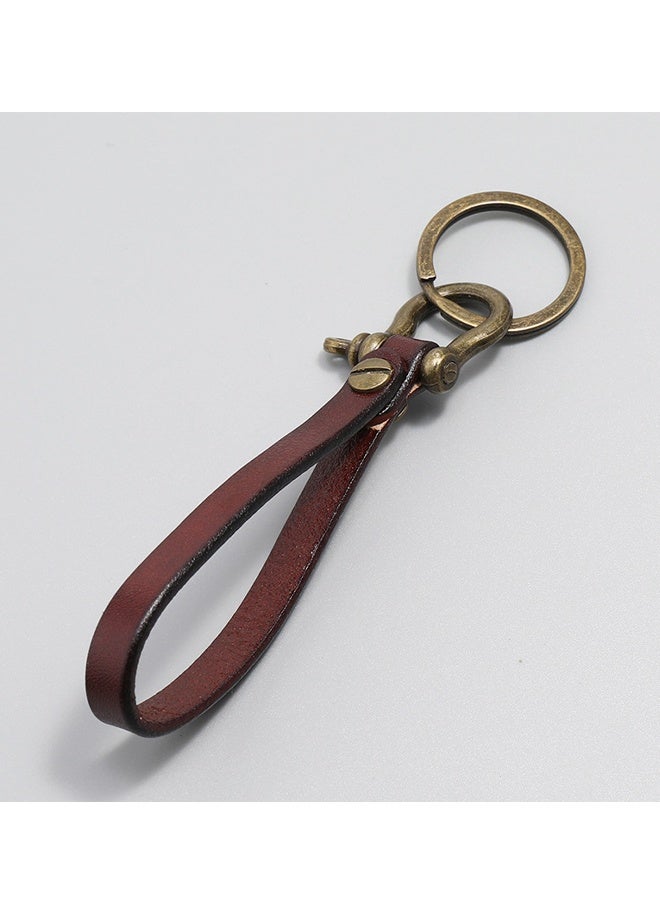 Retro Leather Car Key Chain, Home Keyrings with Anti Lost Horseshoe Buckle, Universal Key Fob Keychain (Brown) - Image 3