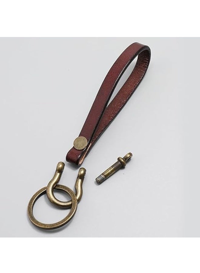 Retro Leather Car Key Chain, Home Keyrings with Anti Lost Horseshoe Buckle, Universal Key Fob Keychain (Brown) - Image 2