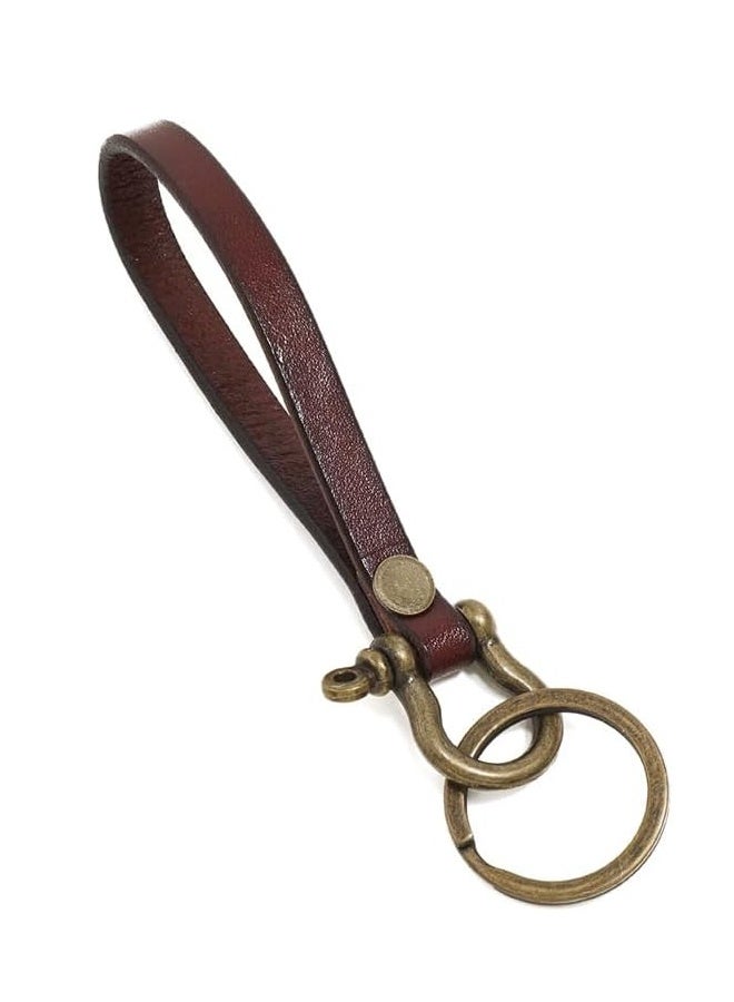 Retro Leather Car Key Chain, Home Keyrings with Anti Lost Horseshoe Buckle, Universal Key Fob Keychain (Brown) - Image 1