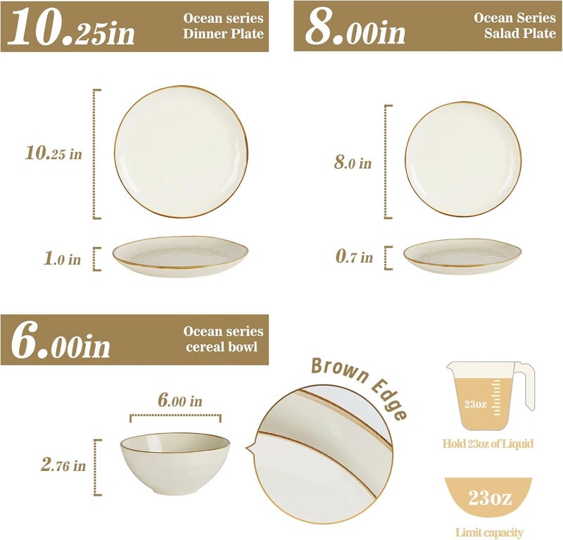 Famiware Dinnerware Sets for 4 Ocean Round 12Piece Kitchen Plates and Bowls Sets Microwave and Dishwasher Safe Scratch Resistant Vanilla White - Image 2