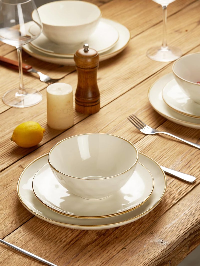 Famiware Dinnerware Sets for 4 Ocean Round 12Piece Kitchen Plates and Bowls Sets Microwave and Dishwasher Safe Scratch Resistant Vanilla White - Image 5