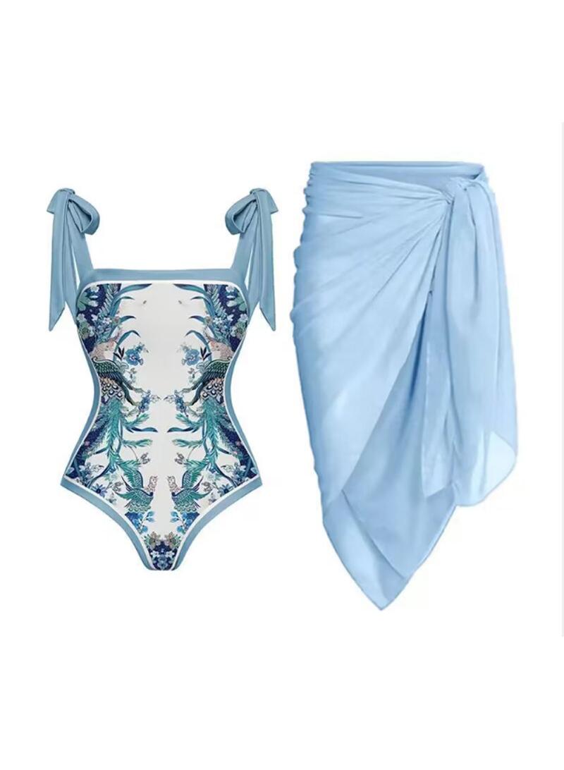 2-Piece Women Swimsuit with Skirt Holiday Beach Dress Female Retro Swimwear Vintage Surf Wear Summer - Image 1