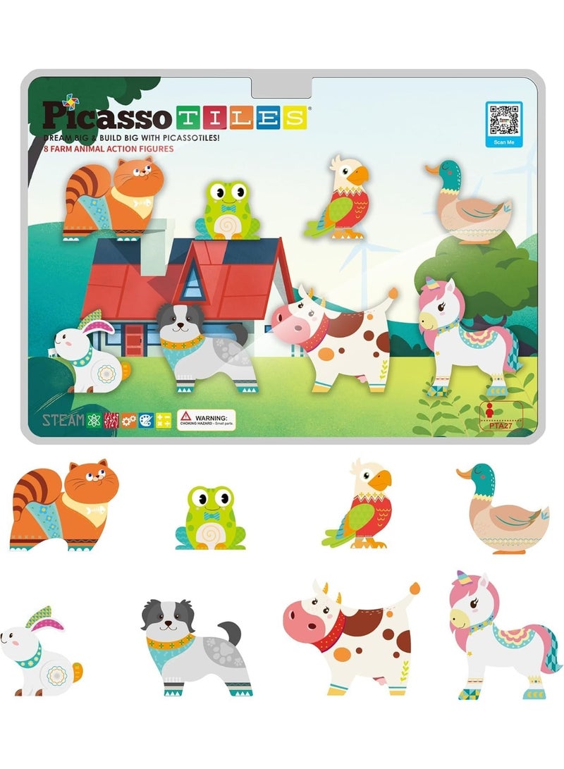 PicassoTiles Magnetic Block Farm Animals 8-Pieces | Compatible with Magnetic Tiles | Building Blocks | STEM Toys | Educational Toy Set | Stacking Blocks | Construction Building Set for Child Brain Development - Image 1