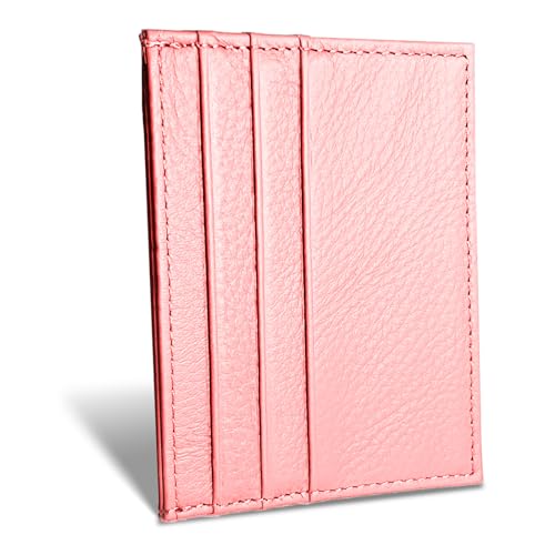 WOXVM Credit Card Holder Wallet RFID Blocking Slim Credit Card Cases Holder Premium Leather Minimalist Front Pocket Small Wallet with 6 Card Slots and 1 Pockets for Men Women (Pink) - Image 1