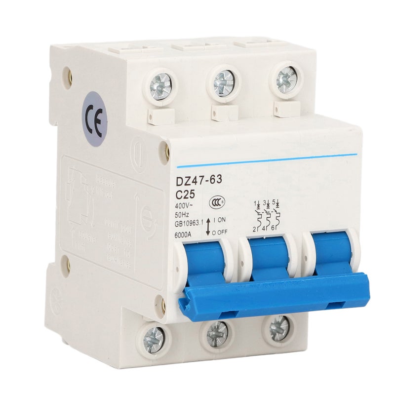 Miniature Circuit Breaker 3P 25A AC 400V 50Hz, Flame Retardant PA66 Material - Overload Short Circuit Protection, DIN Rail Mountable for Office And Residential Building Lighting Power Distribution - Image 5