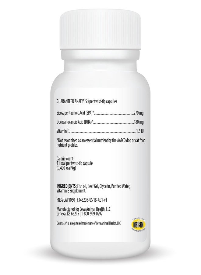 سيفا كبسولات سيفا ديرما-3، مكمل غذائي من أحماض أوميغا 3 الدهنية والفيتامينات للكلاب الصغيرة والقطط (60 كبسولة) - Image 3