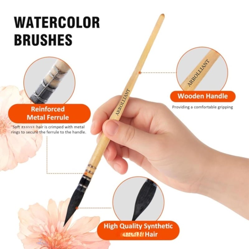 ARROLLIANT Art Synthetic Squirrel Hair Watercolor Paint Brush Set – Round Pointed Detail Brushes for Watercolor, Gouache, Fine Detailing – Professional Artist Paintbrushes – Set of 4 - Image 3