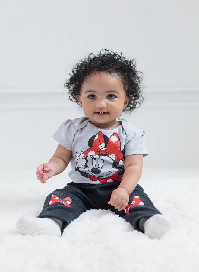 Disney Disney Minnie Mouse Newborn Baby Boy or Girl 3 Piece Outfit Set: Pants Bodysuit Hoodie Red 0-3 Months  - Image 4