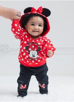 Disney Disney Minnie Mouse Newborn Baby Boy or Girl 3 Piece Outfit Set: Pants Bodysuit Hoodie Red 0-3 Months  - Image 3