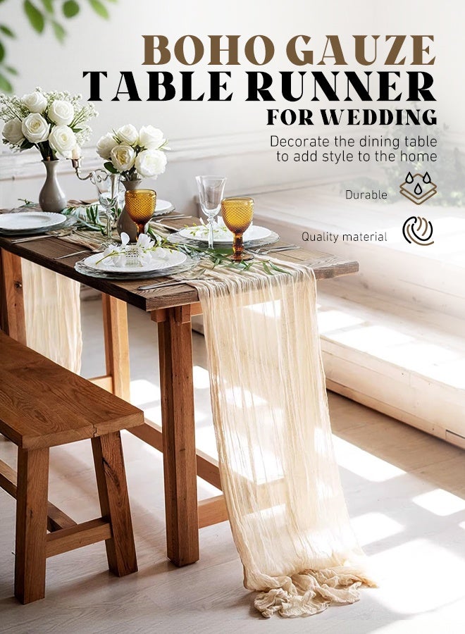Furlale Boho Cheesecloth Table Runner 90x400cm, Crumpled Gauze Table Decor for Wedding, Bridal Shower, Baby Shower, Birthday & Rustic Party - Image 2