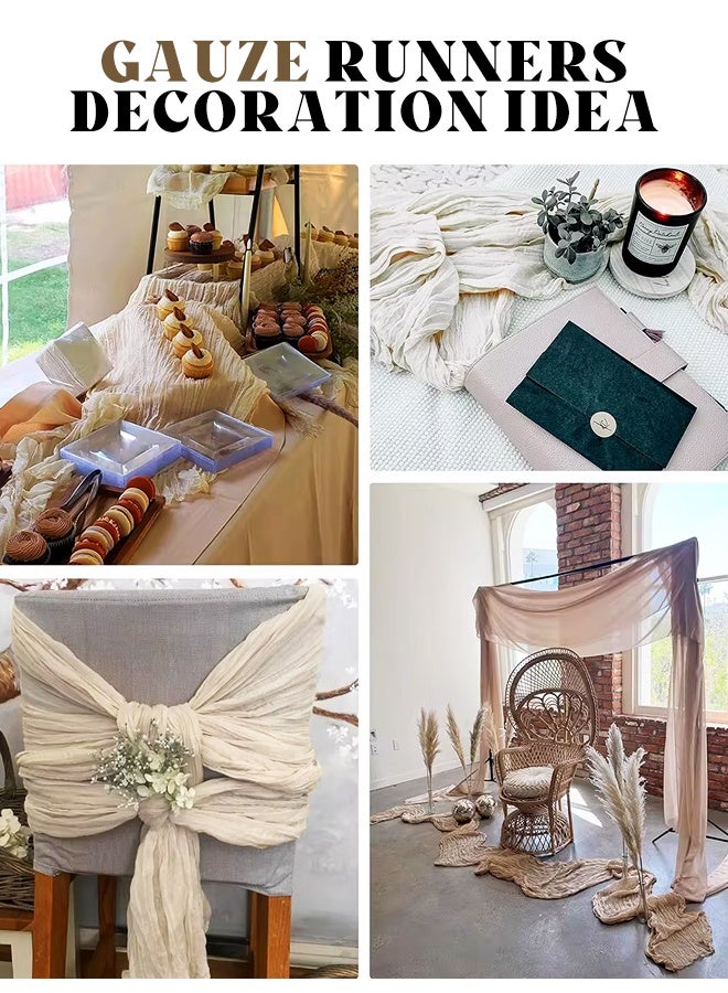 Furlale Boho Cheesecloth Table Runner 90x400cm, Crumpled Gauze Table Decor for Wedding, Bridal Shower, Baby Shower, Birthday & Rustic Party - Image 3