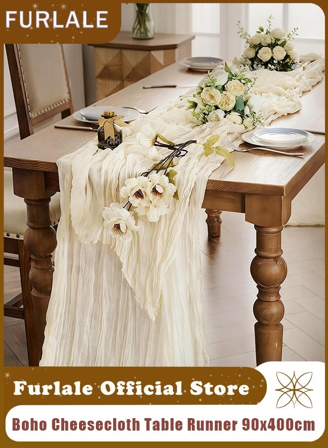 Furlale Boho Cheesecloth Table Runner 90x400cm, Crumpled Gauze Table Decor for Wedding, Bridal Shower, Baby Shower, Birthday & Rustic Party - Image 1