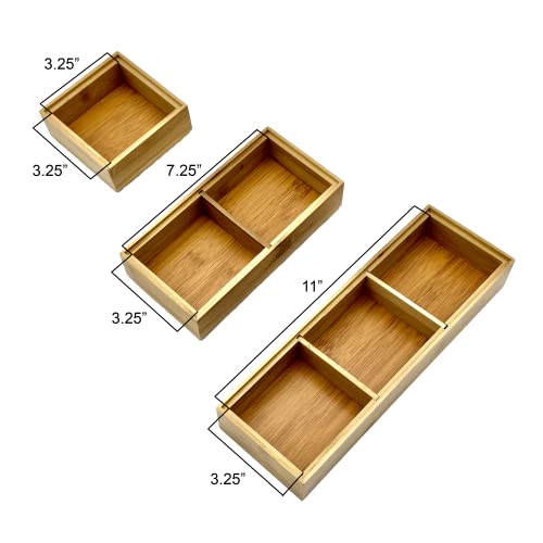 Bamboo Bam & Boo - 6-Pieces Stackable Natural Bamboo Desk Drawer Organizer Trays & Storage Bins (Multi Size) - for Office, Kitchen, Dresser - Image 3