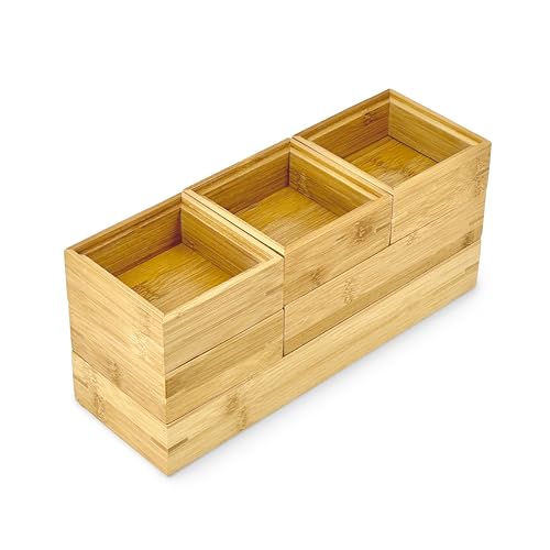 Bamboo Bam & Boo - 6-Pieces Stackable Natural Bamboo Desk Drawer Organizer Trays & Storage Bins (Multi Size) - for Office, Kitchen, Dresser - Image 2