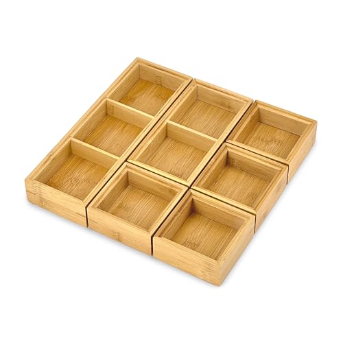 Bamboo Bam & Boo - 6-Pieces Stackable Natural Bamboo Desk Drawer Organizer Trays & Storage Bins (Multi Size) - for Office, Kitchen, Dresser - Image 1