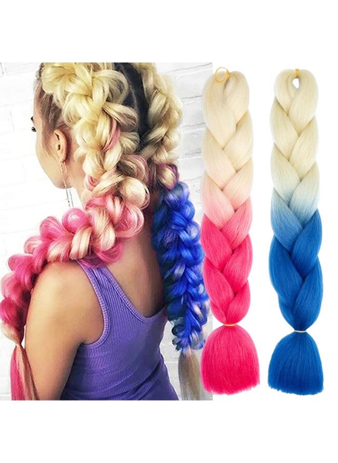 BASEMMAHER Blonde And Red Blue Jumbo Braiding Hair Extensions Synthetic Ombre Colored Braiding Hair High Temperature Fiber Crochet Hair For Women Girls Box Braids  - Image 1