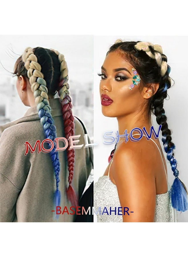 BASEMMAHER Blonde And Red Blue Jumbo Braiding Hair Extensions Synthetic Ombre Colored Braiding Hair High Temperature Fiber Crochet Hair For Women Girls Box Braids  - Image 5