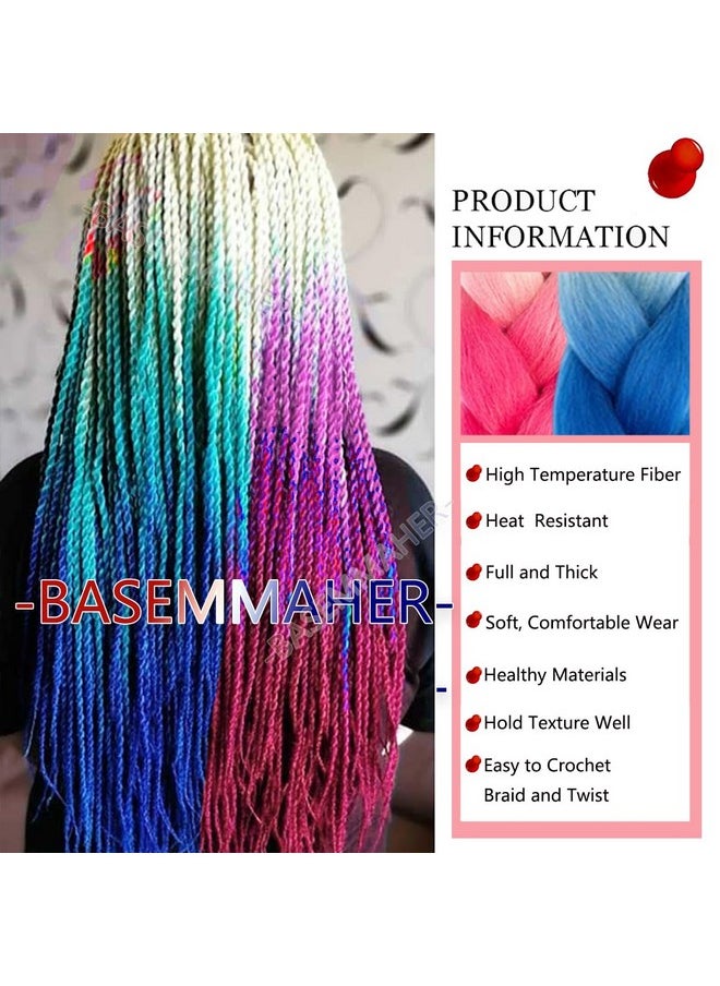 BASEMMAHER Blonde And Red Blue Jumbo Braiding Hair Extensions Synthetic Ombre Colored Braiding Hair High Temperature Fiber Crochet Hair For Women Girls Box Braids  - Image 2