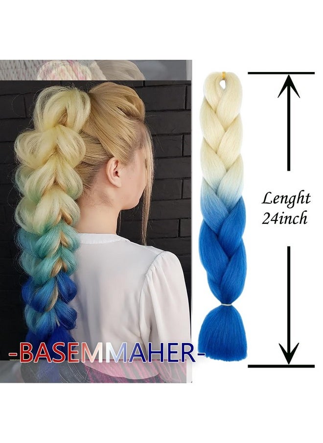 BASEMMAHER Blonde And Red Blue Jumbo Braiding Hair Extensions Synthetic Ombre Colored Braiding Hair High Temperature Fiber Crochet Hair For Women Girls Box Braids  - Image 3