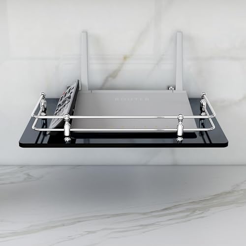 FORTUNE Multipurpose Glass Setup Box Shelf/TV Setup Box Stand/Set Top Box Stand/WiFi Router Stand with Heavy Wall Mount Brackets -12 X 9 INCH (Black) - Image 4