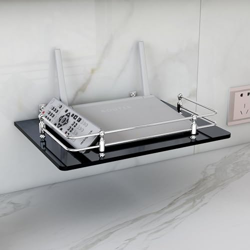 FORTUNE Multipurpose Glass Setup Box Shelf/TV Setup Box Stand/Set Top Box Stand/WiFi Router Stand with Heavy Wall Mount Brackets -12 X 9 INCH (Black) - Image 1