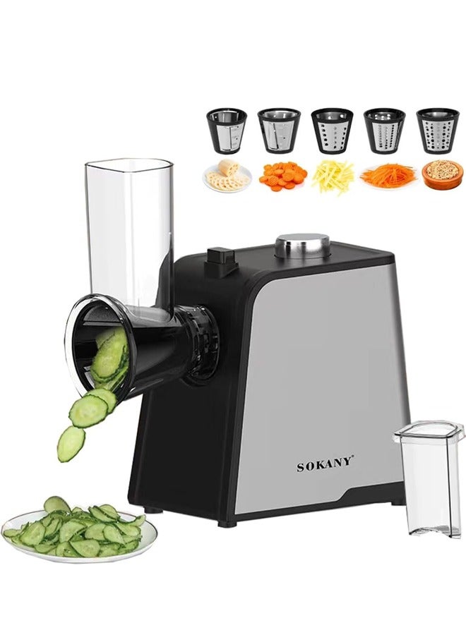 sokany Electric Cheese Grater, 1000W Electric Salad Maker with 5 Replaceable Stainless Blades,One-Touch Control,Multi Grater, Fruit Cutter, Vegetable Slicer, Shredder,Electric Salad machine for Vegetables Carrot Cheese,SK-06018 - Image 1