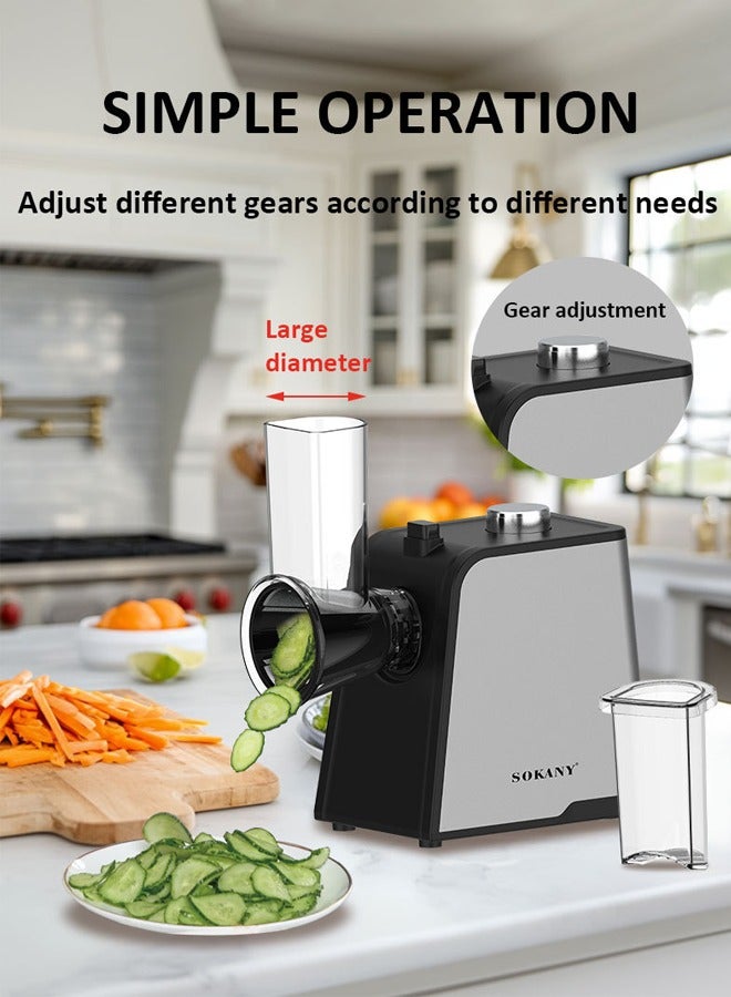 sokany Electric Cheese Grater, 1000W Electric Salad Maker with 5 Replaceable Stainless Blades,One-Touch Control,Multi Grater, Fruit Cutter, Vegetable Slicer, Shredder,Electric Salad machine for Vegetables Carrot Cheese,SK-06018 - Image 2